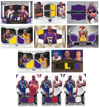 Lot Of (11) Multi Year Upper Deck Kobe Bryant Jersey Patch Cards - Featuring UD Premier Dual Patch With Steve Nash